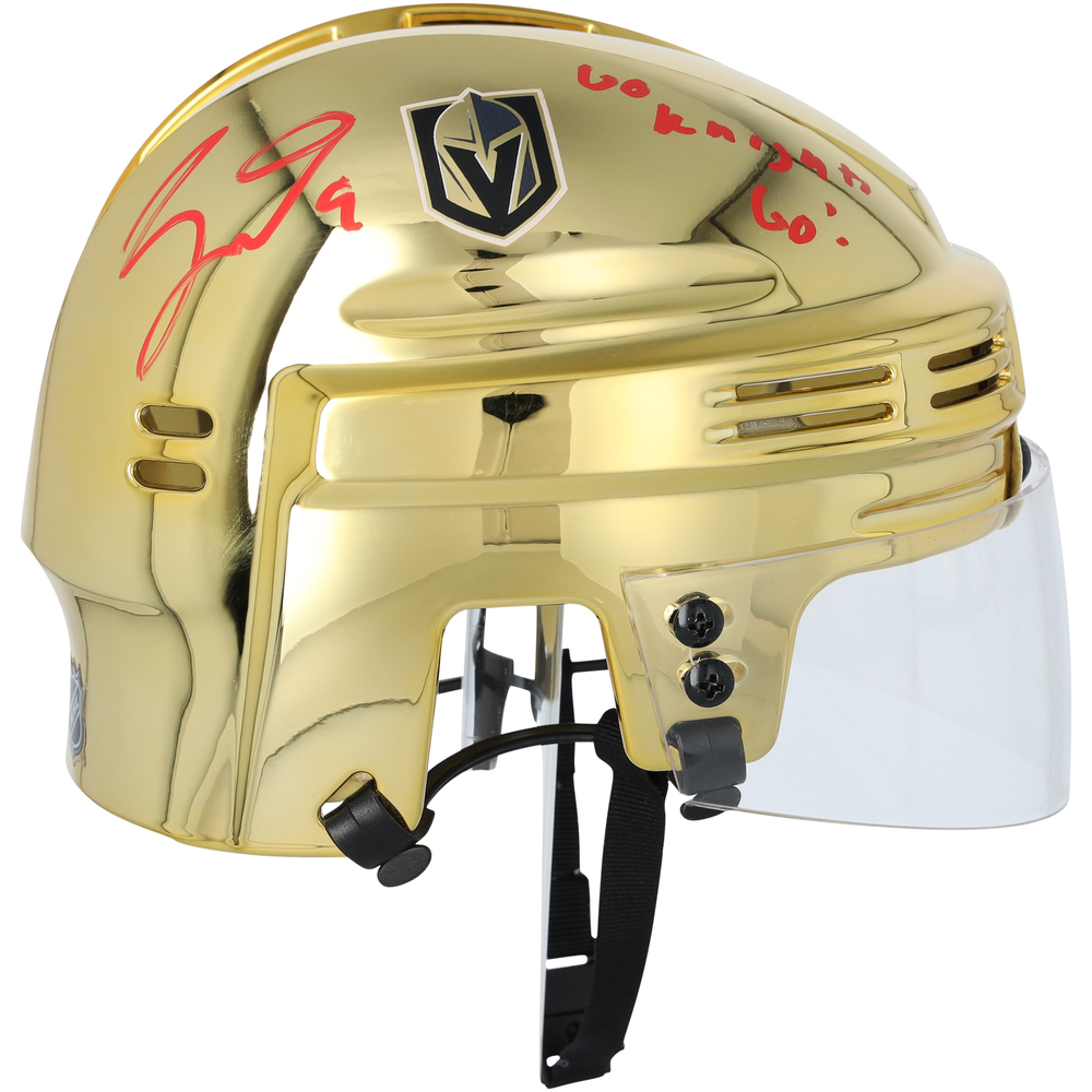Jack Eichel Vegas Golden Knights Autographed Gold Mini Helmet with 