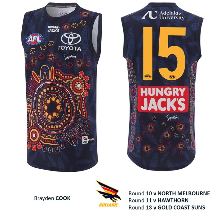 Photo of Brayden Cook #15 Adelaide Crows 2026 First Nations Match-Worn Guernsey