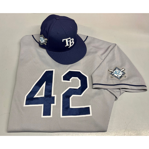 Game Used Jackie Robinson Day Jersey (2 Games) and Cap (2 Games): Aaron Loup #15 - August 28 & 30, 2020 at MIA