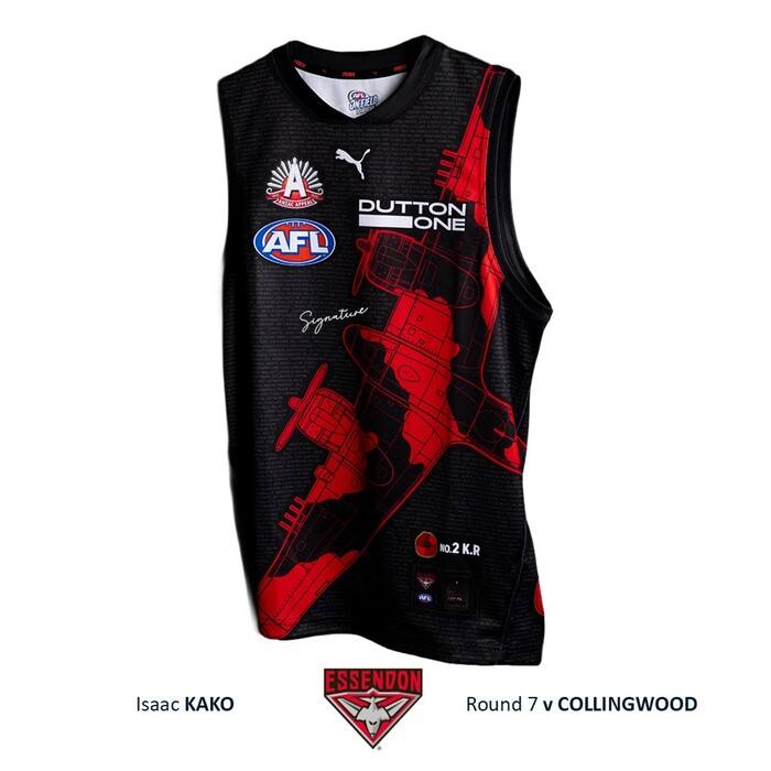 Photo of Isaac Kako #10 Essendon 2026 ANZAC Guernsey 