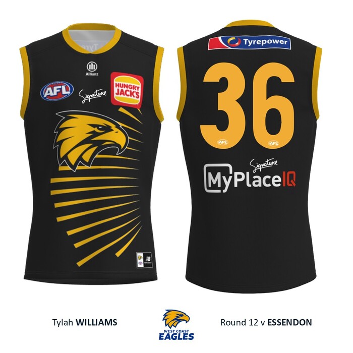 Photo of Tylah Williams #36 West Coast Eagles 2026 WA Day Player-Issue Guernsey & Shorts