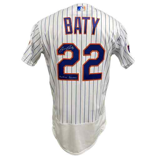 Brett Baty #22 - Autographed Game-Used White Pinstripe