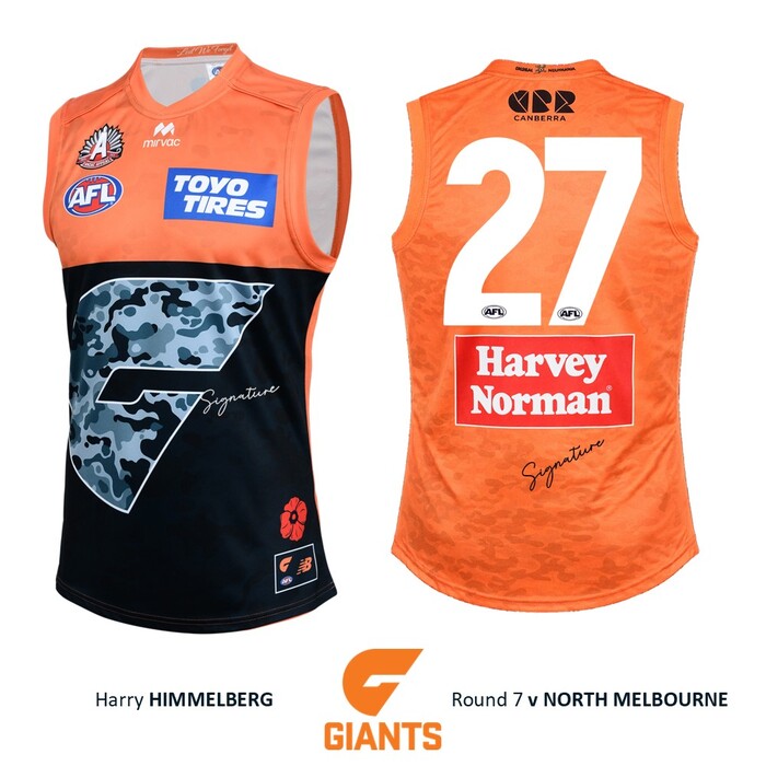 Photo of Harry Himmelberg #27 GWS GIANTS Anzac Round Match-Worn Jumper
