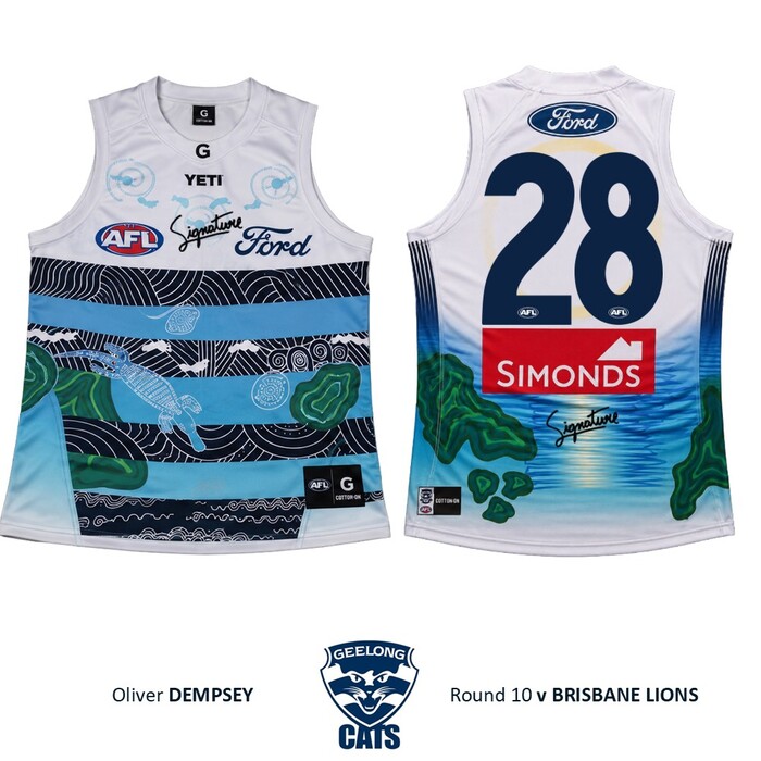 Photo of Oliver Dempsey #28 Geelong Cats 2026 First Nations Clash Match-Worn Guernsey