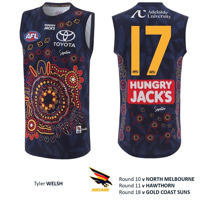 Photo of Tyler Welsh #17 Adelaide Crows 2026 First Nations Player-Issue Guernsey