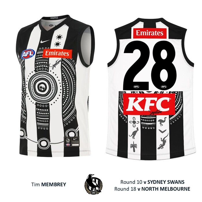Photo of Tim Membrey #28 Collingwood 2026 Indigenous Match-Worn Guernsey