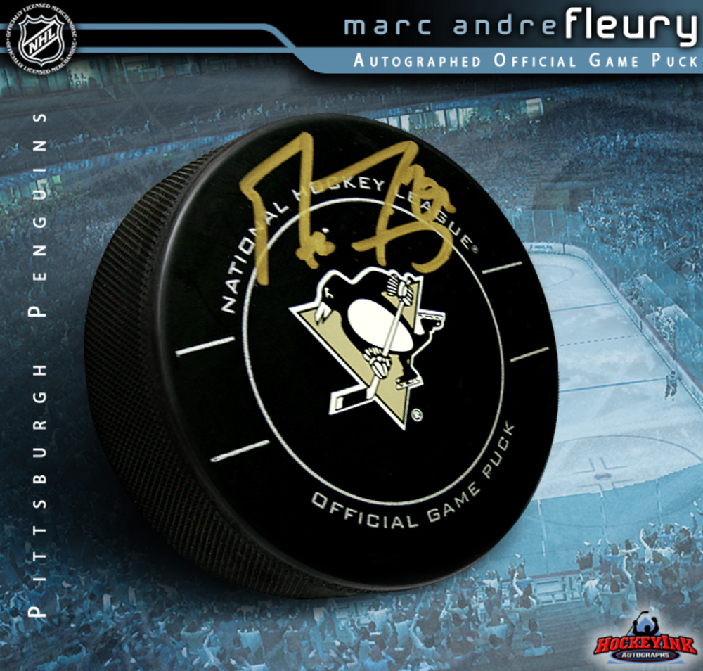 MARC ANDRE FLEURY Signed Official Game Puck in Case - Pittsburgh