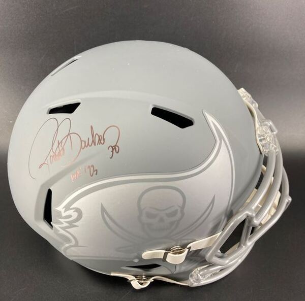HOF - Buccaneers Ronde Barber Signed Replica Slate Speed Helmet with HOF...