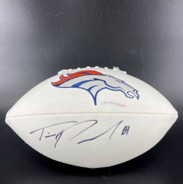 Broncos - Tim Patrick Signed Panel Ball With Broncos Logo