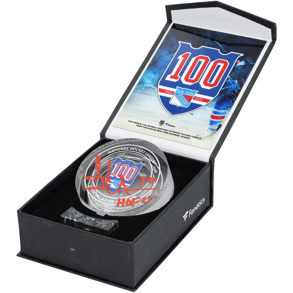 Henrik Lundqvist New York Rangers Autographed 100th Anniversary Crystal Puck with 