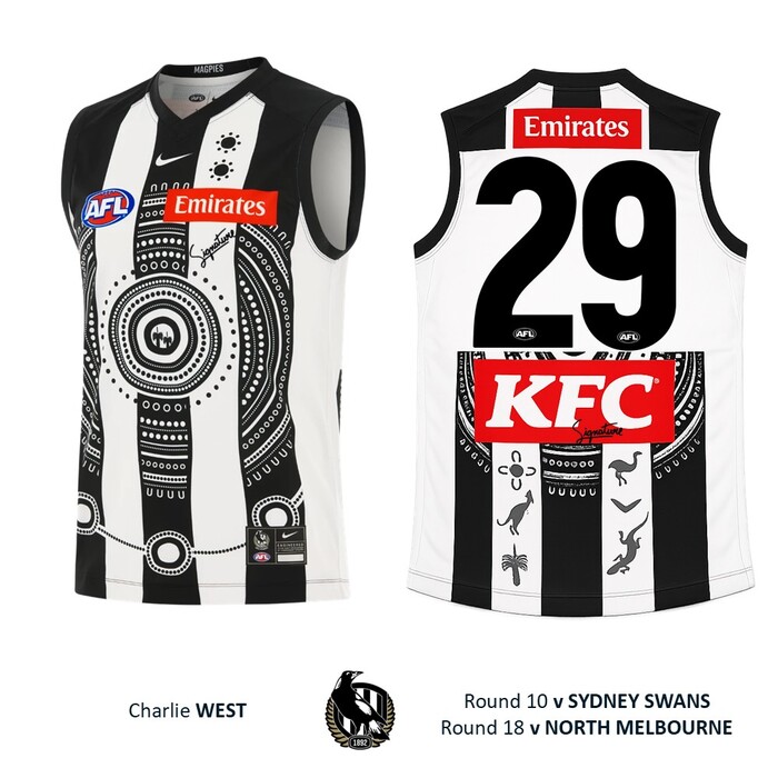 Photo of Charlie West #29 Collingwood 2026 Indigenous Match-Worn Guernsey (Round 10)