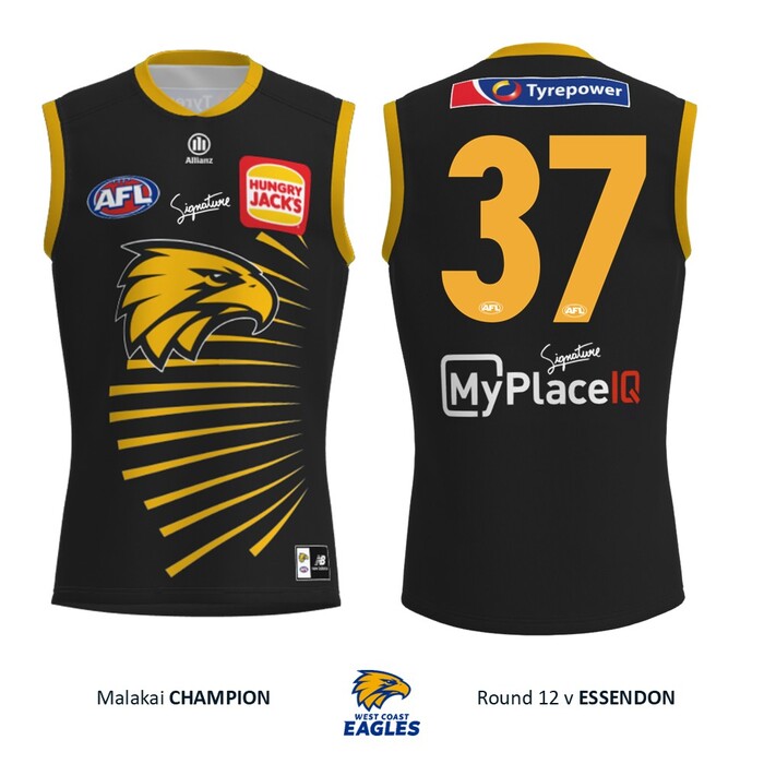 Photo of Malakai Champion #37 West Coast Eagles 2026 WA Day Match-Worn Guernsey & Shorts