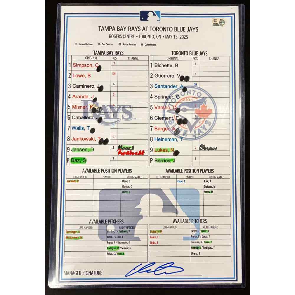 高質で安価 Game Used Lineup Card: Tampa Bay Rays at Toronto Blue Jays その他