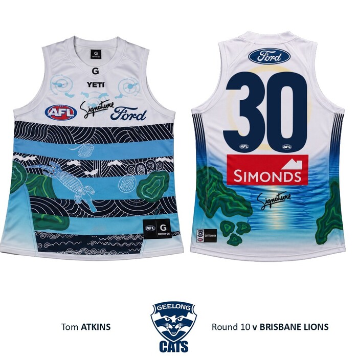 Photo of Tom Atkins #30 Geelong Cats 2026 First Nations Clash Match-Worn Guernsey