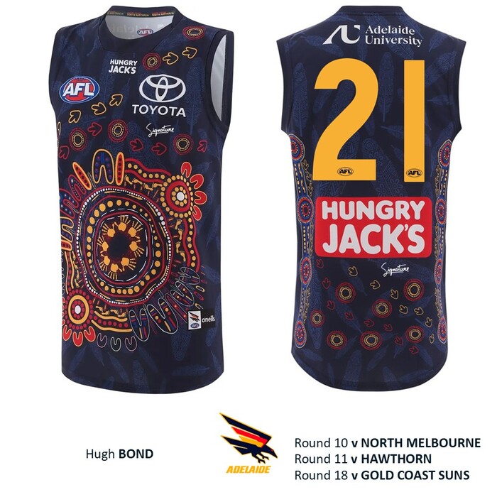Photo of Hugh Bond #21 Adelaide Crows 2026 First Nations Guernsey