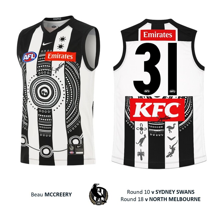 Photo of Beau McCreery #31 Collingwood 2026 Indigenous Match-Worn Guernsey