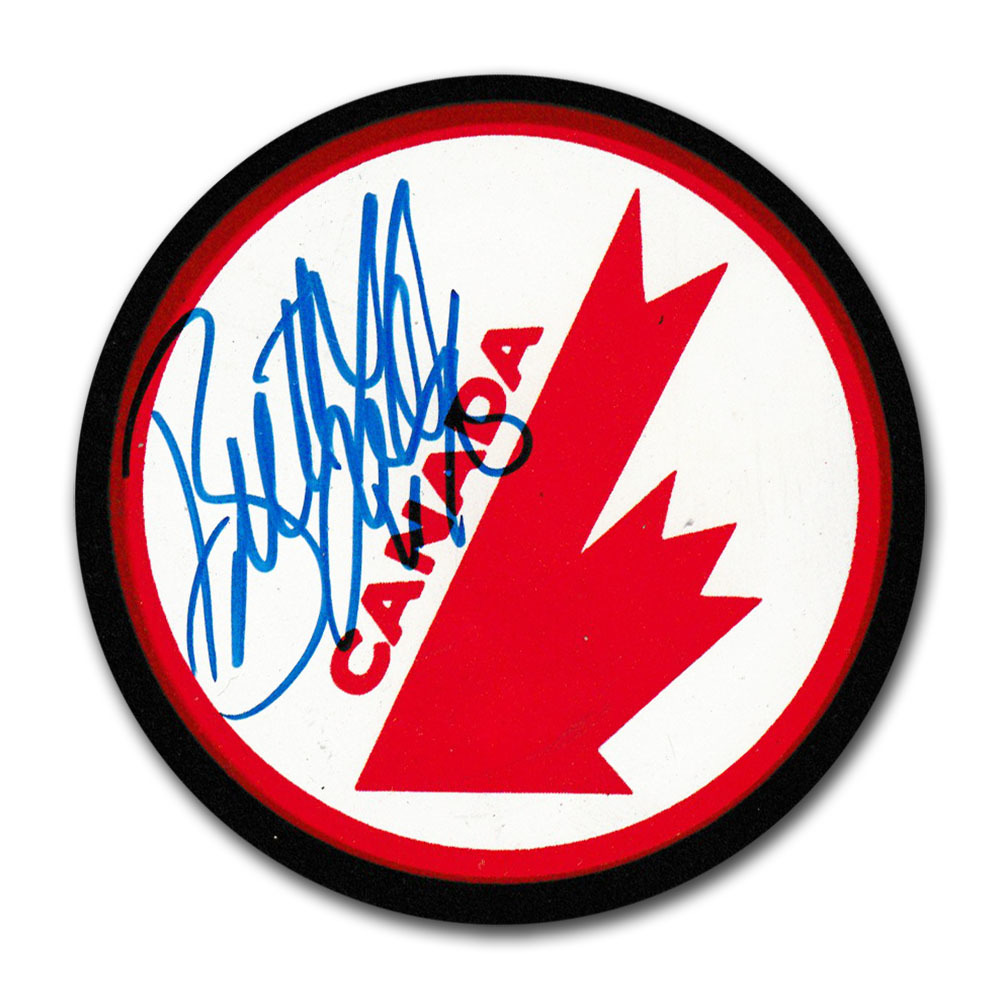 Brett Lindros Autographed Team Canada Puck