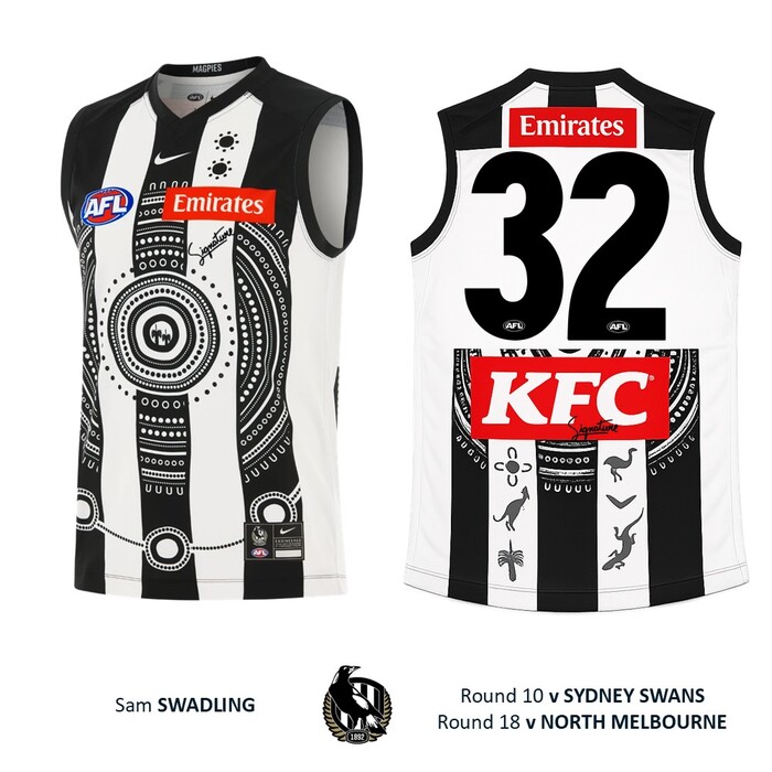 Photo of Sam Swadling #32 Collingwood 2026 Indigenous Match-Worn Guernsey