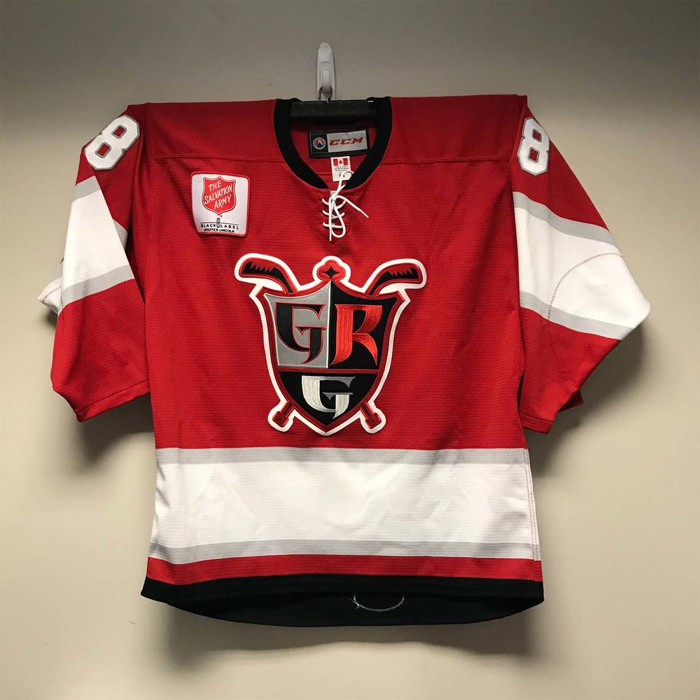 AHL Authentic Grand Rapids Griffins Red Kettle Jersey Worn and Signed by 28 Matt Lorito