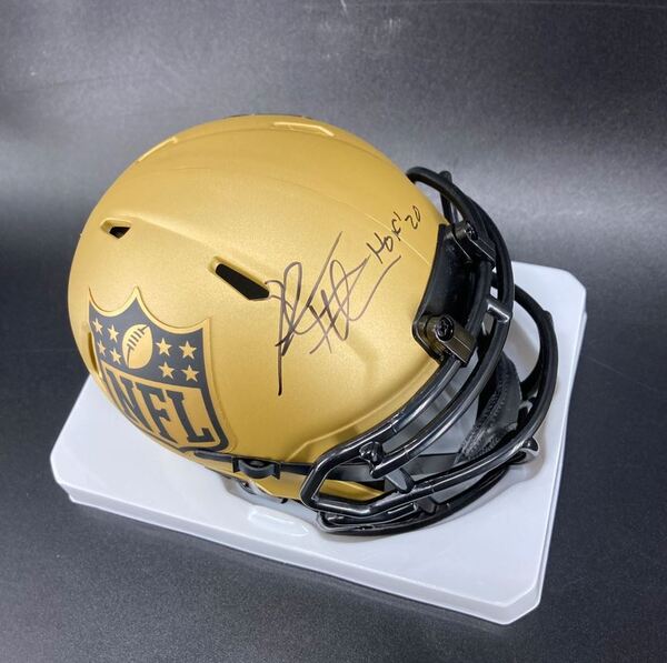 HOF - Seahawks Steve Hutchinson Signed Gold NFL Shield Mini Helmet
