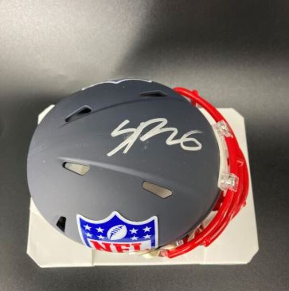 NFL - Saints Spencer Rattler Signed Blue Shield Mini Helmet