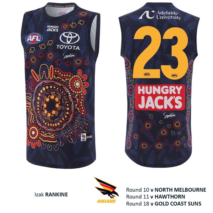 Photo of Izak Rankine #23 Adelaide Crows 2026 First Nations Match-Worn Guernsey