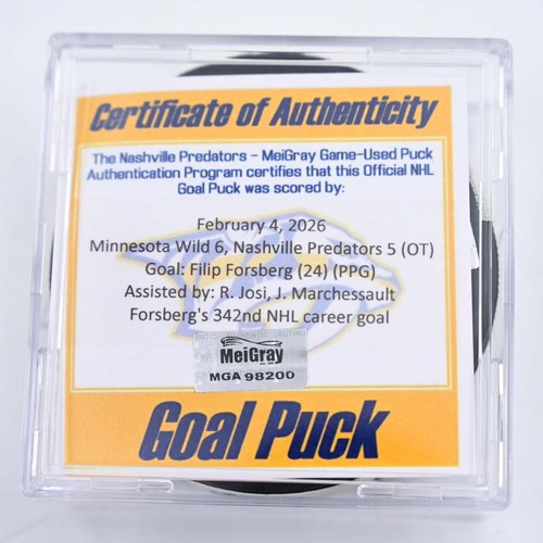 Image of Forsberg, Filip - Nashville Predators - February 4, 2026 vs. Minnesota Wild (Predators Logo)