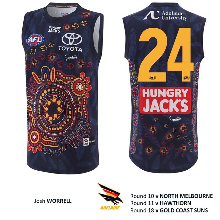 Photo of Josh Worrell #24 Adelaide Crows 2026 First Nations Match-Worn Guernsey