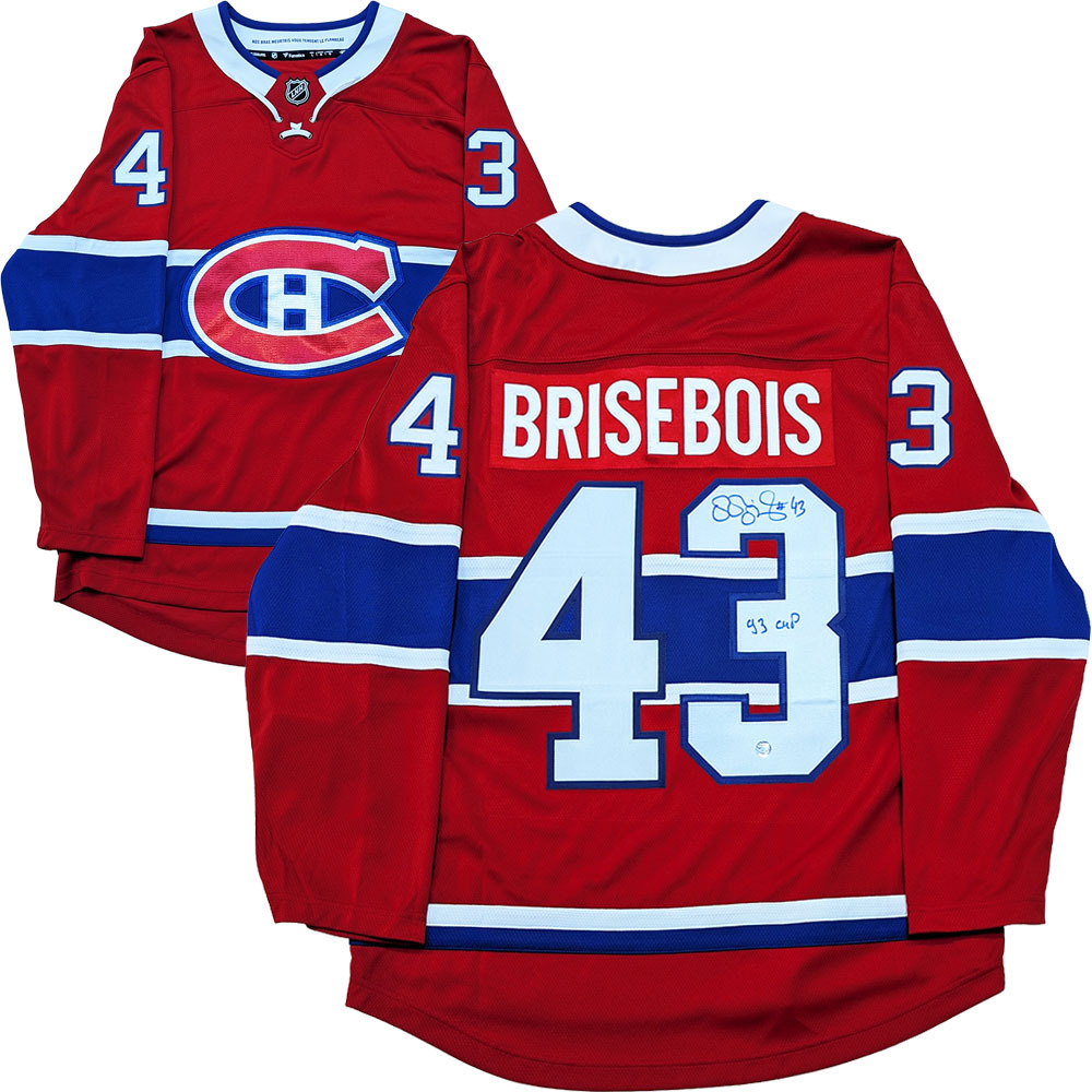 Patrice Brisebois Autographed Montreal Canadiens Fanatics Breakaway Jersey w/93 CUP Inscription