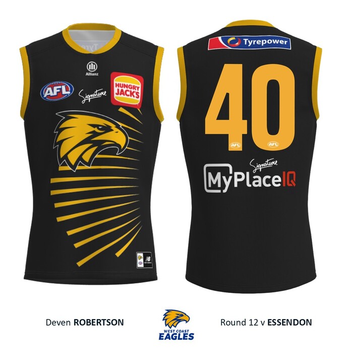 Photo of Deven Robertson #40 West Coast Eagles 2026 WA Day Player-Issue Guernsey & Shorts