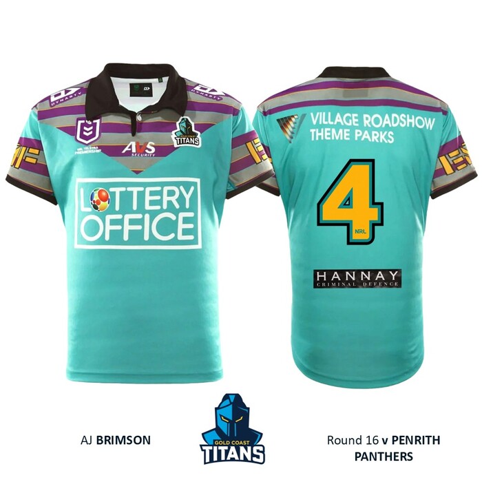 Photo of AJ Brimson #4 Gold Coast Titans 2026 Heritage Jersey