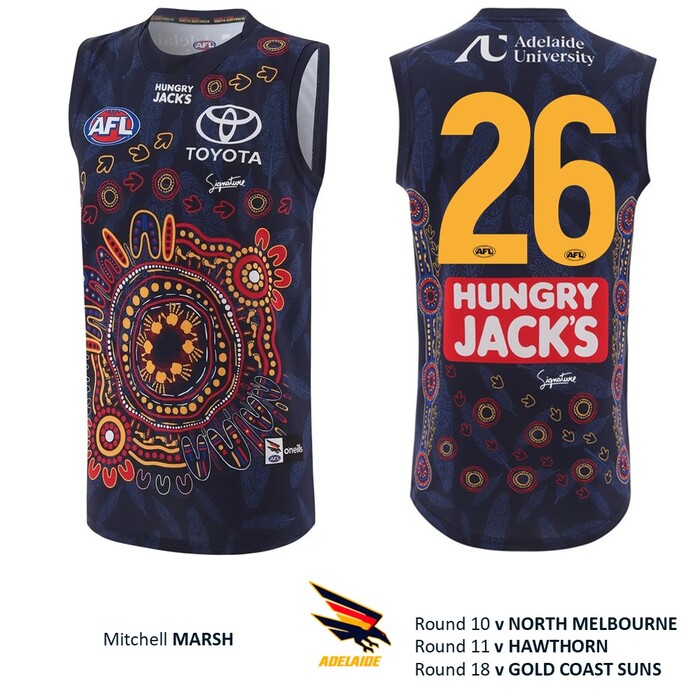 Photo of Mitchell Marsh #26 Adelaide Crows 2026 First Nations Player-Issue Guernsey