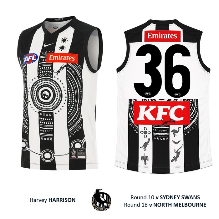 Photo of Harvey Harrison #36 Collingwood 2026 Indigenous Player-Issue Guernsey