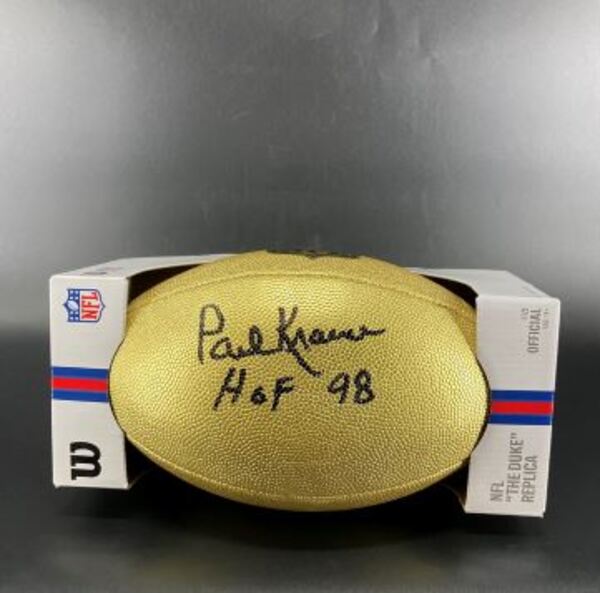 HOF - Vikings Paul Krause Signed Gold Composite Football