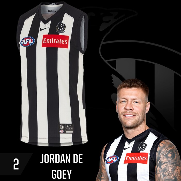 Photo of Jordan De Goey #2 Collingwood 2025 Home Guernsey