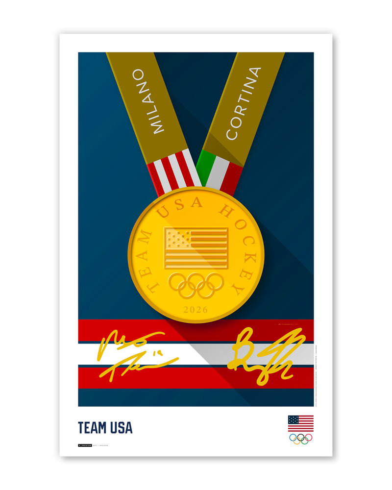 Minimalist Team USA Gold Medal Art Print Autographed by Brady and Matt Tkachuk