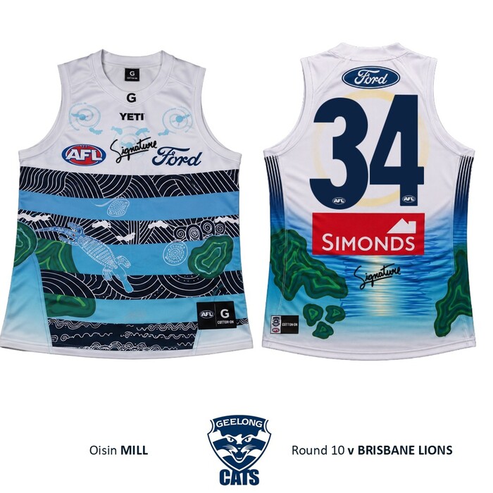 Photo of Oisin Mullin #34 Geelong Cats 2026 First Nations Clash Match-Worn Guernsey