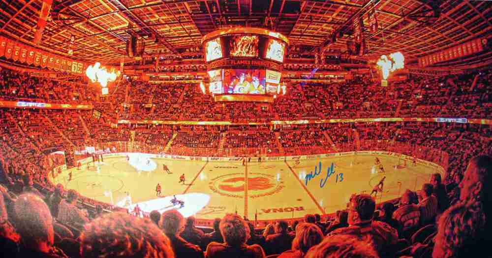 Cammalleri,M Signed 14x28 Canvas Flames Saddledome Interior