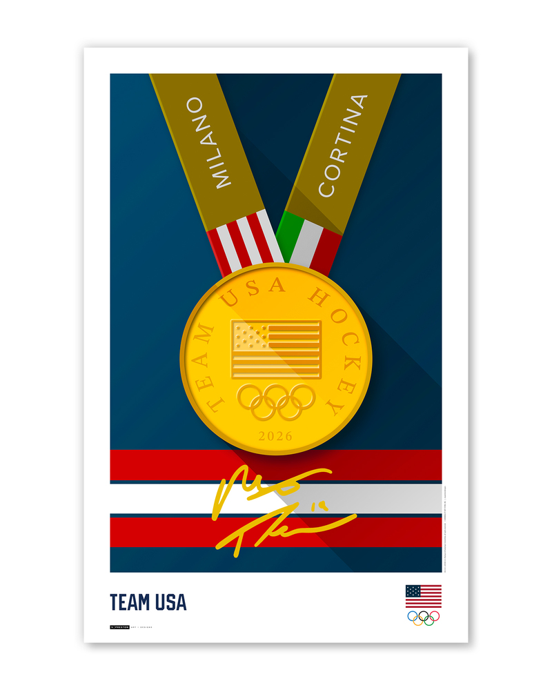 Minimalist Team USA Gold Medal Art Print Autographed by Matt Tkachuk