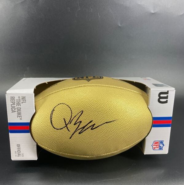 NFL - Dolphins Quinn Ewers Signed Gold Composite Football