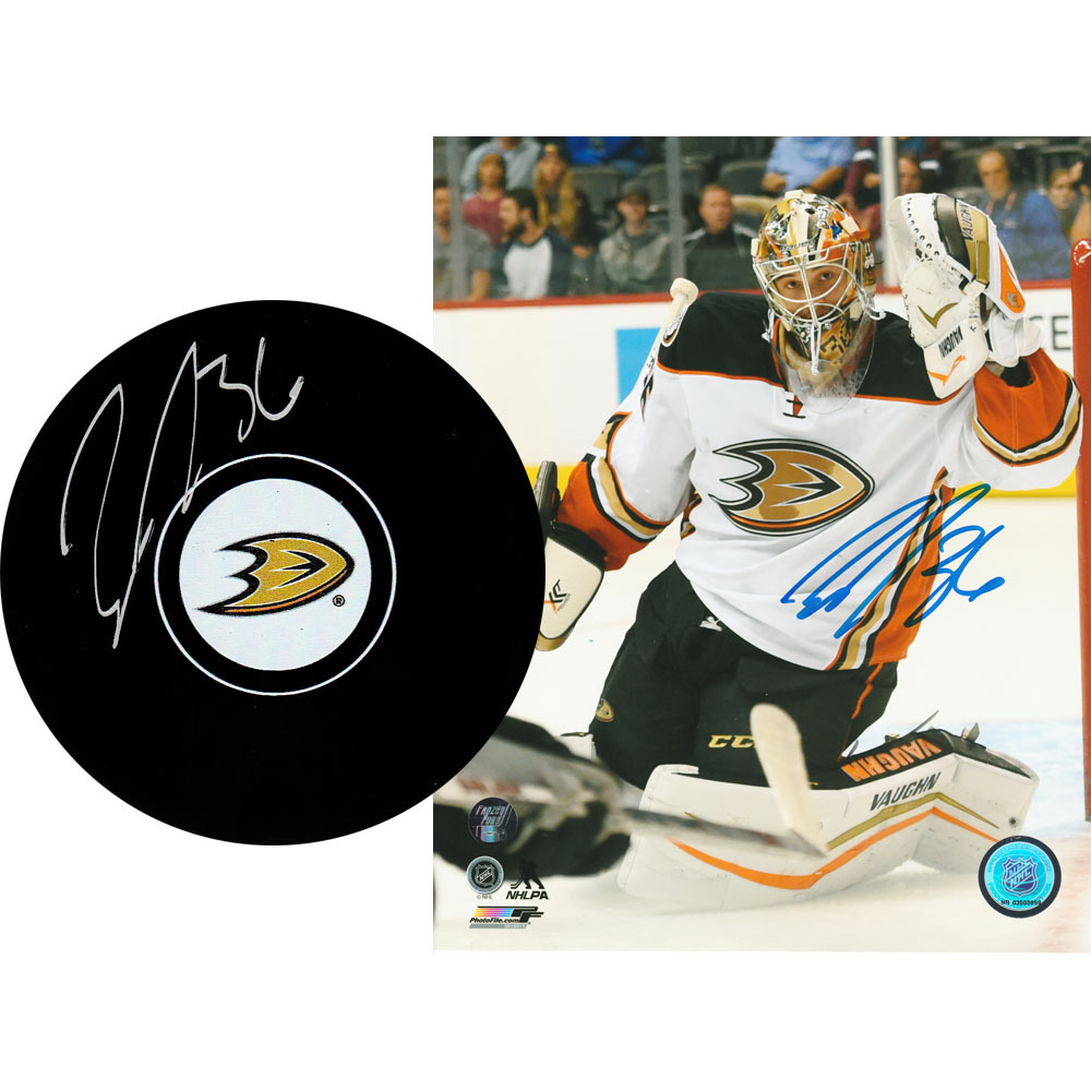 John Gibson Autographed Anaheim Ducks Combo Lot - 8X10 Photo & Puck