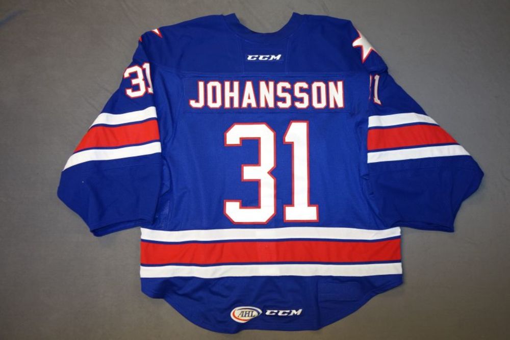 Jonas Johansson GameWorn Rochester Americans Blue Jersey NHL Auctions