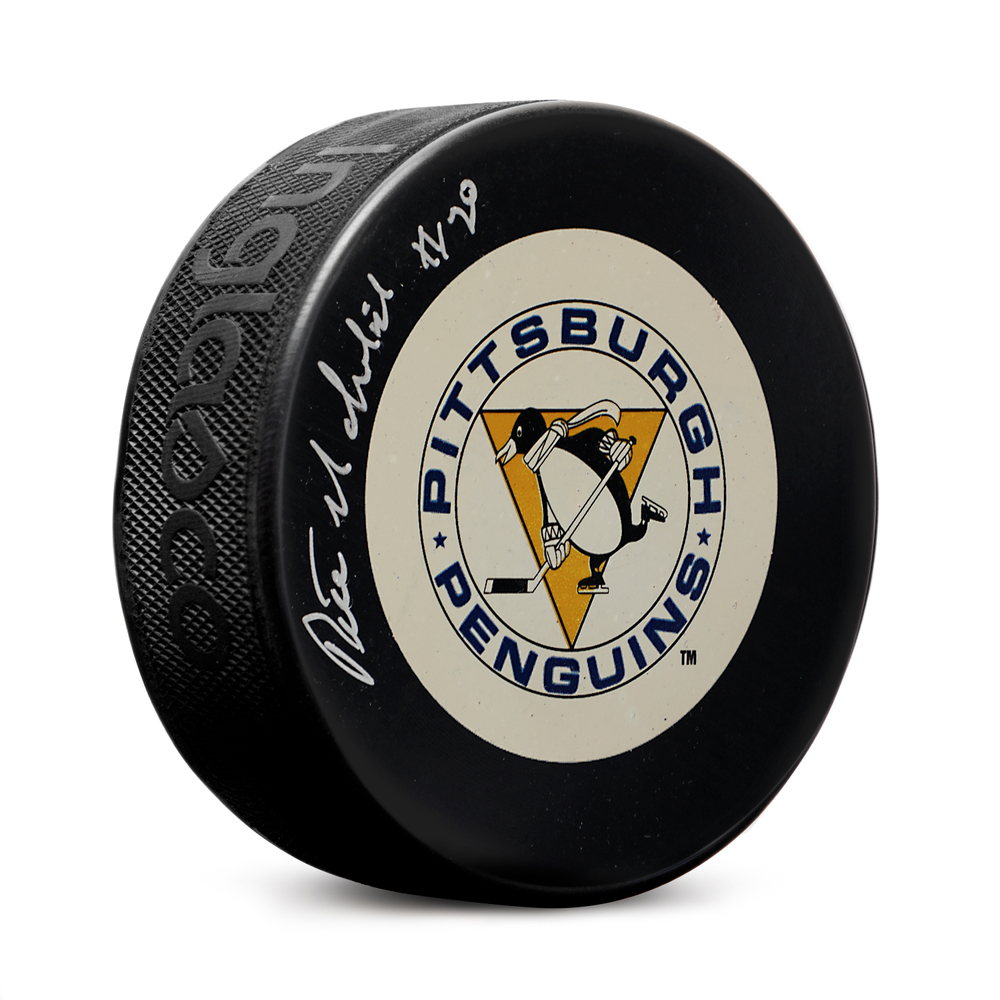 Peter Mahovlich Autographed Pittsburgh Penguins Vintage Logo Puck