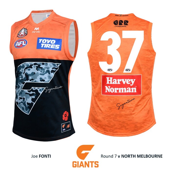Photo of Joe Fonti #37 GWS GIANTS Anzac Round Player-Issue Jumper