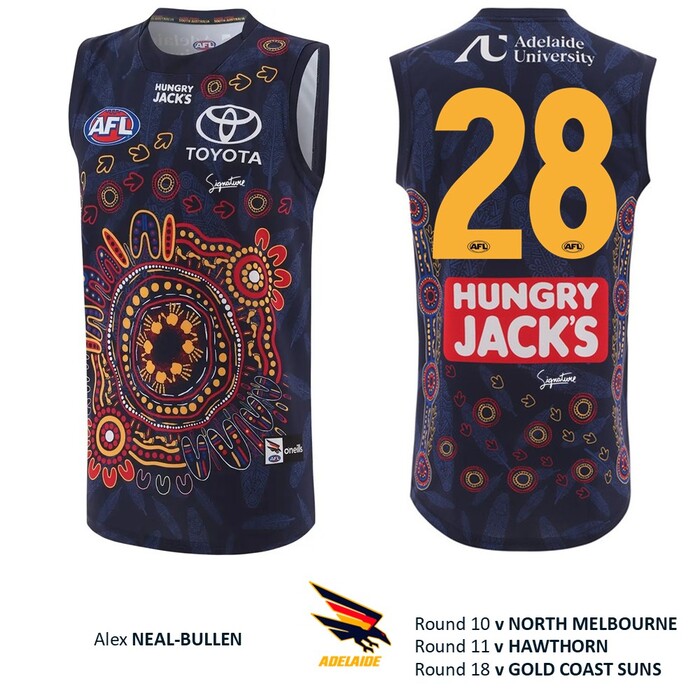 Photo of Alex Neal-Bullen #28 Adelaide Crows 2026 First Nations Guernsey