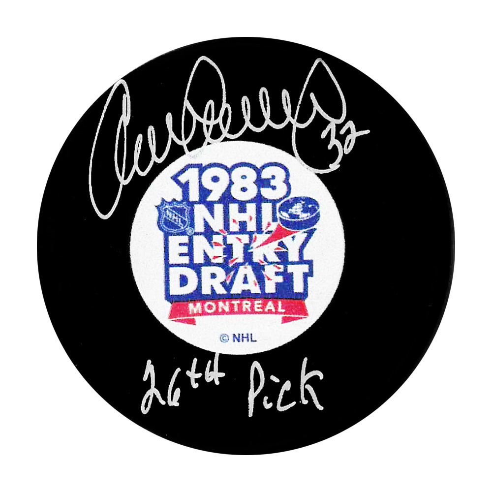 Claude Lemieux Autographed 1983 NHL Entry Draft Puck w/26TH PICK Inscription