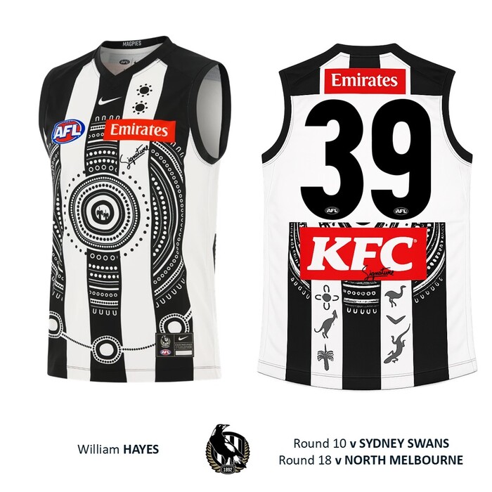 Photo of William Hayes #39 Collingwood 2026 Indigenous Match-Worn Guernsey (Round 10)