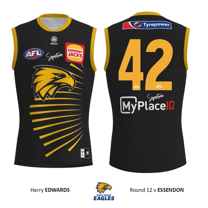 Photo of Harry Edwards #42 West Coast Eagles 2026 WA Day Player-Issue Guernsey & Shorts