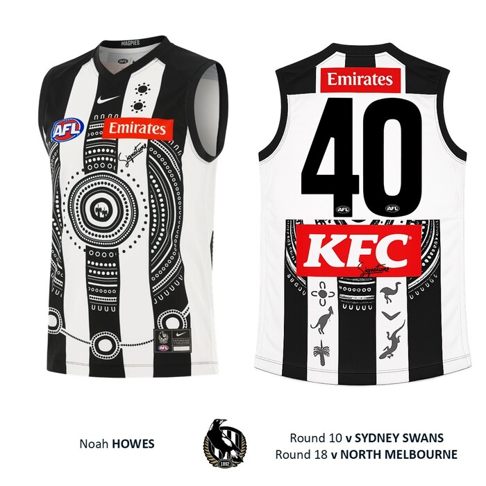 Photo of Noah Howes #40 Collingwood 2026 Indigenous Player-Issue Guernsey