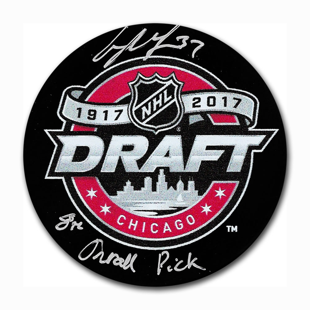 Casey Mittelstadt Autographed 2017 NHL Entry Draft Puck w/8TH OVERALL PICK Inscription